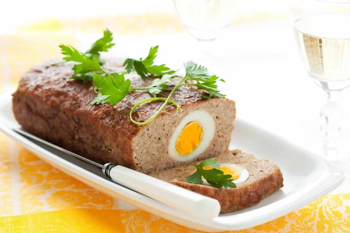 Meatloaf with hard boiled eggs