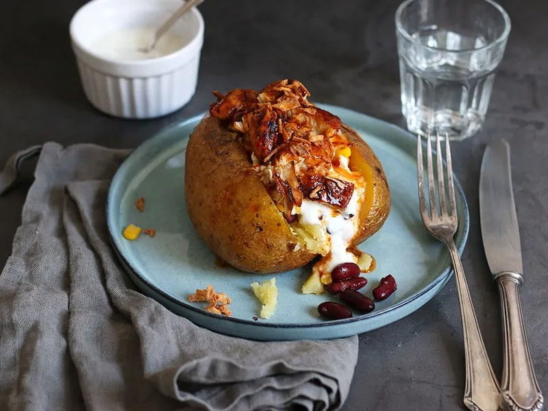 Stuffed baked potato enjoyed by people of all ages